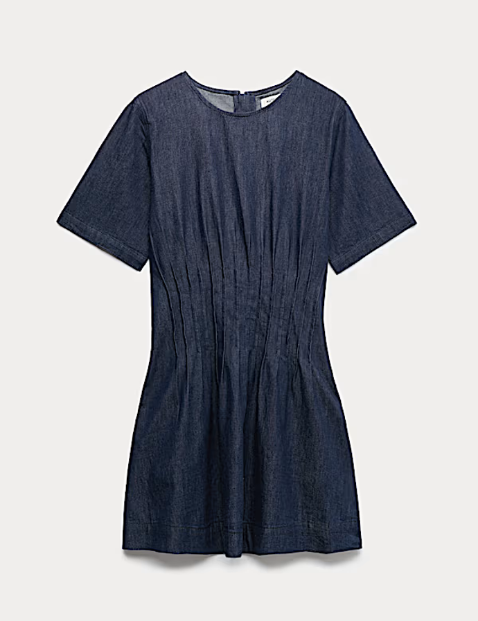 Džínové kolové mini šaty se sámky, Marks&Spencer, 1999 Kč