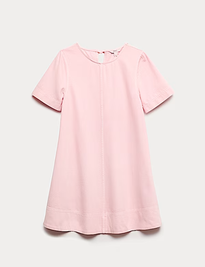 Proužkované tričkové mini šaty z denimu z čisté bavlny, Marks&Spencer, 1199 Kč