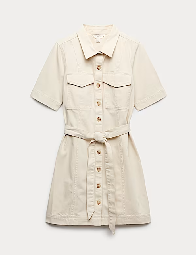 Džínové funkční mini šaty s knoflíky, Marks&Spencer, 1399 Kč