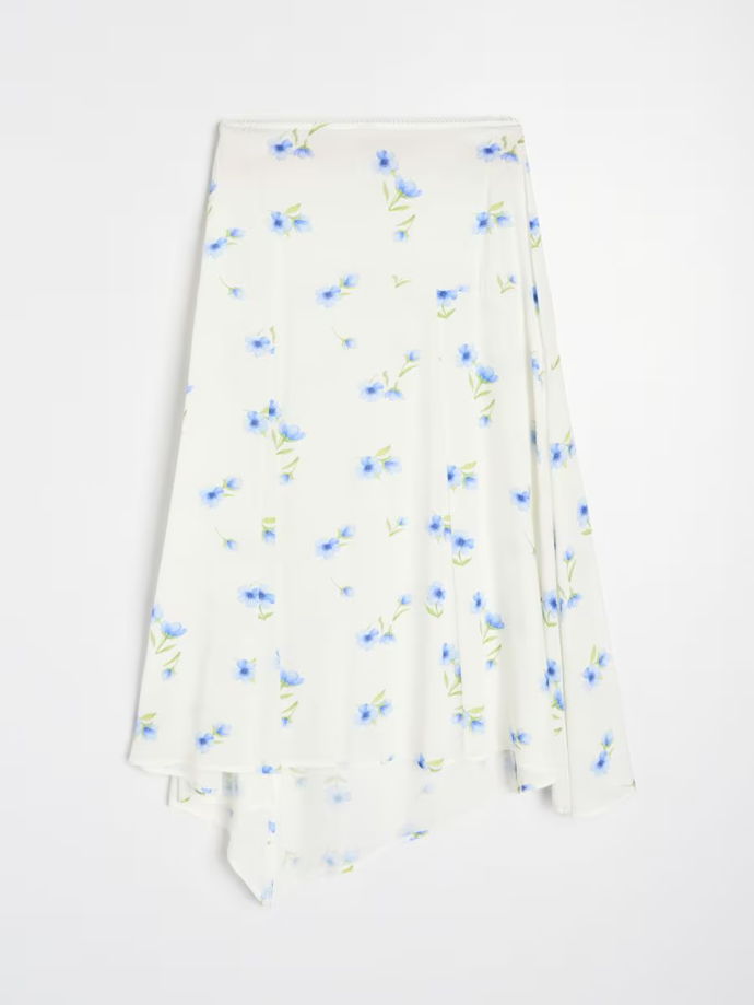 Viskózová midi sukně s asymetrickým lemem s květinovým vzorem, Sinsay, 299 Kč