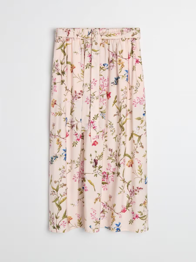 Midi sukně s květinovým vzorem s páskem s viskózou, Sinsay, 269 Kč