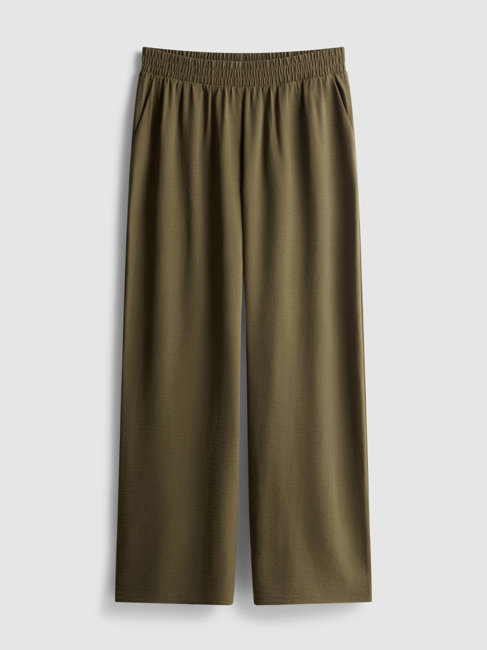 Splývavé kalhoty se širokými nohavicemi, středně vysokým elastickým pasem a bočními kapsami, Primark, 310 Kč