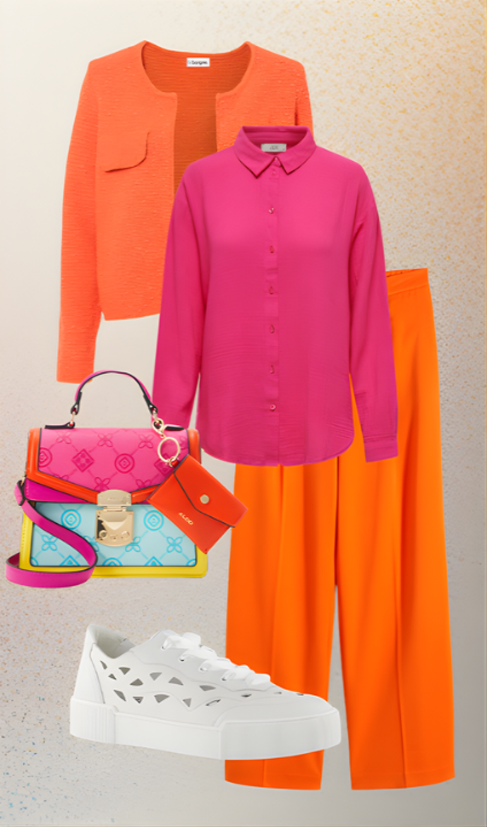 Druhý outfit je hravý a ležérní a dominují mu populární výrazné odstíny, které připomínají barvy kraslic.