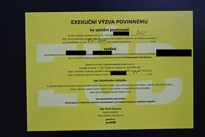 Exekuční výzva je nekompromisní.