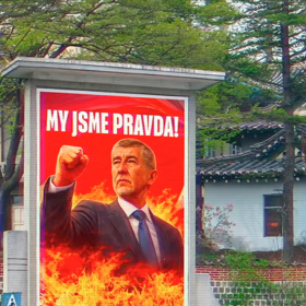 Petr Fiala ve svém nejnovějším videu používá motivy autoritářských režimů. Babiš je v něm vyobrazen jako severokorejský vůdce Kim Čong-un.
