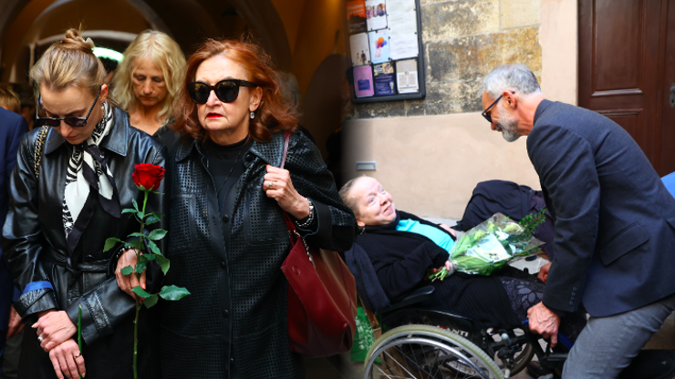 Nejsilnější momenty z pohřbu Jana Potměšila: Zdrcená Holubová, dobrosrdečný Trojan i věnec od prezidenta