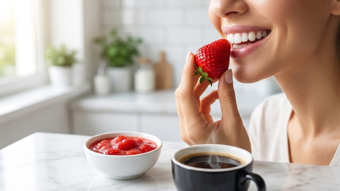Už žádné žluté zuby! Jahodový trik odstraní pigmenty z kávy i čaje