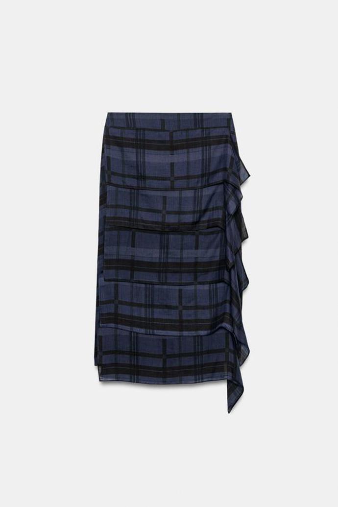 Sukně s kostkami a volány, Zara, 1499 Kč