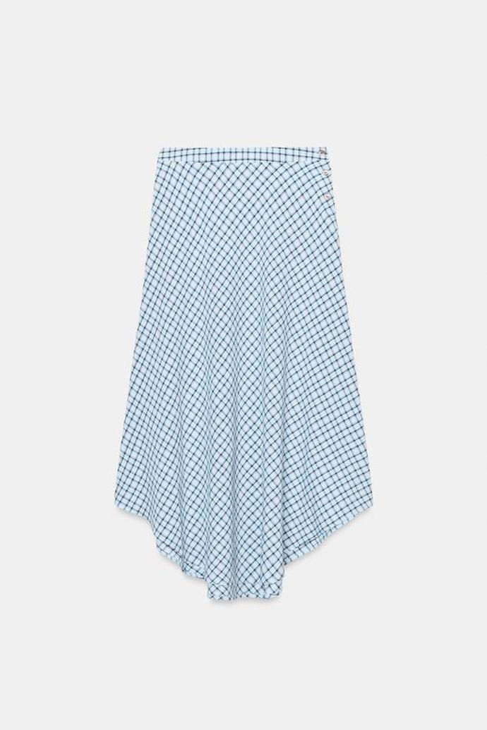 Asymetrická midi sukně s kostkami, Zara, 699 Kč