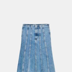 Džínová midi sukně s prošíváním, Zara, 849 Kč