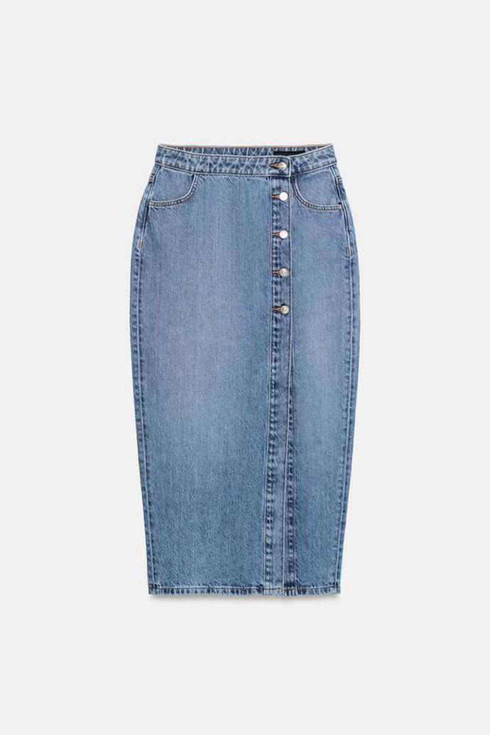 Džínová sukně s knoflíky, Zara, 699 Kč