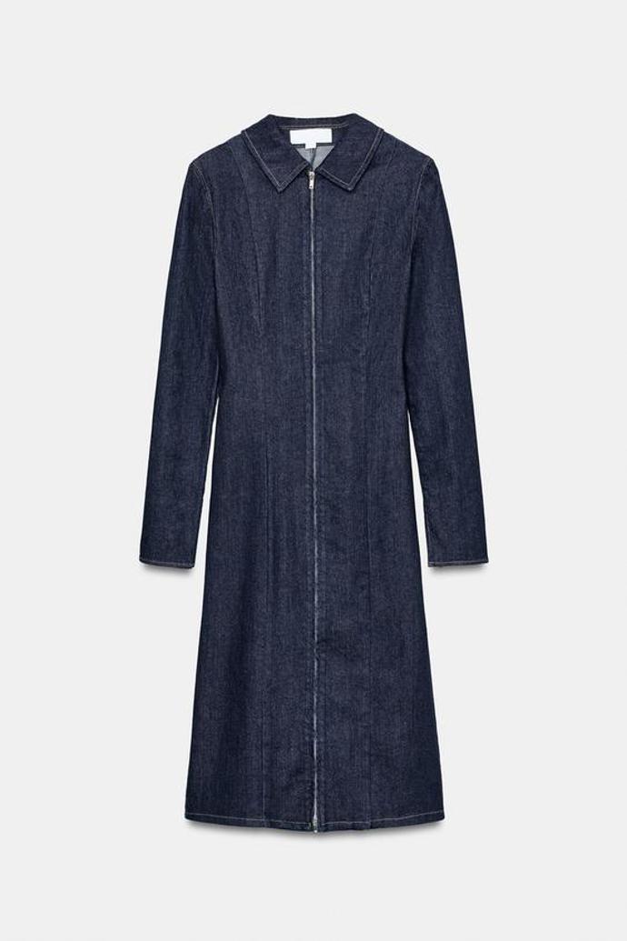 Džínové šaty s límečkem a zipem, Zara, 999 Kč