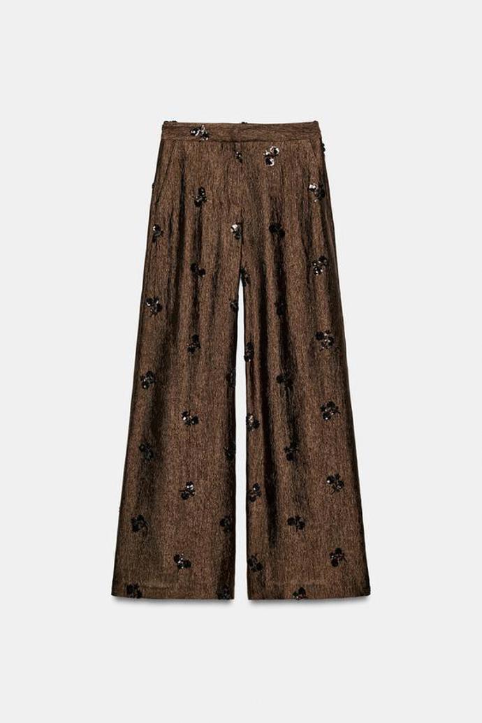 Kalhoty s flitry a širokými nohavicemi, Zara, 1199 Kč