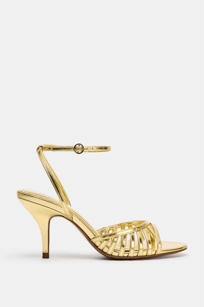 Metalické pásové sandály, Zara, 999 Kč