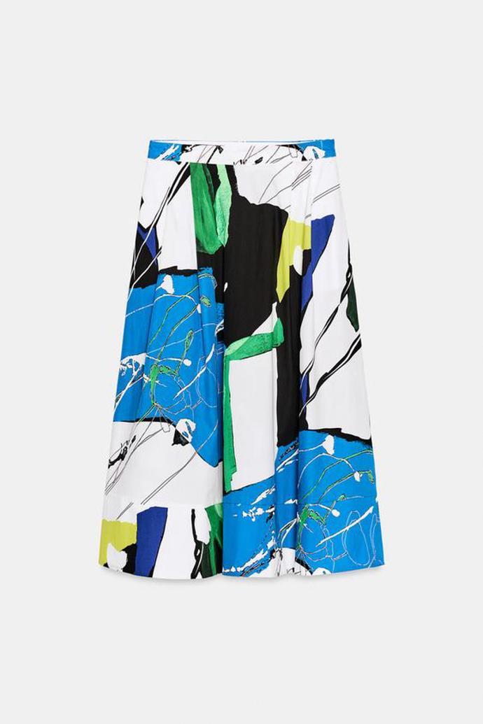 Midi sukně s potiskem a sklady, Zara, 849 Kč