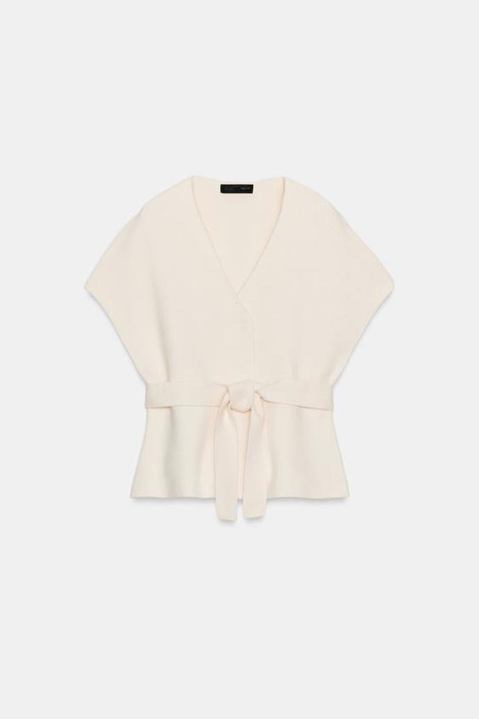 Úpletová vesta s páskem, Zara, 849 Kč