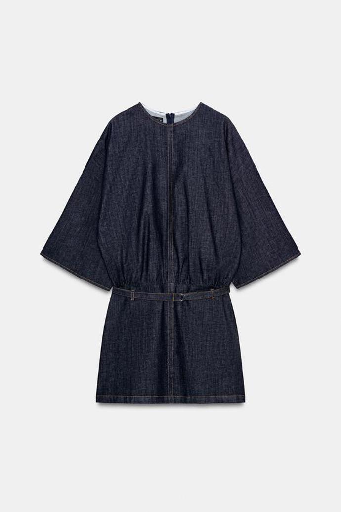 Krátké džínové šaty s páskem, Zara, 999 Kč