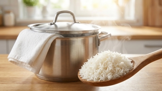 Vsuňte mezi hrnec s rýží a pokličku obyčejnou utěrku: Tento bleskový lapač páry zajistí zrnka tak nadýchaná, že i drahý rýžovar bude rázem zbytečný