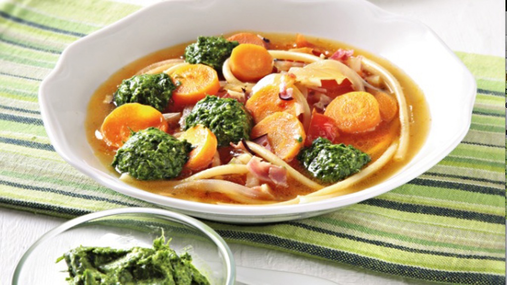 Pesto s medvědím česnekem v minestrone Pesto s medvědím česnekem v minestrone