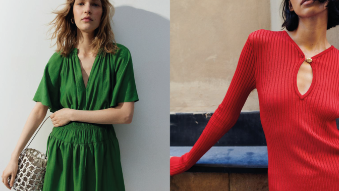 Šaty s žabkováním, H&M, 599 Kč, top z žebrovaného úpletu, H&M, 1 199 Kč

