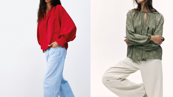 Oversized krepová halenka, H&M, 429 Kč, Halenka s balonovým rukávem, H&M, 479 Kč
