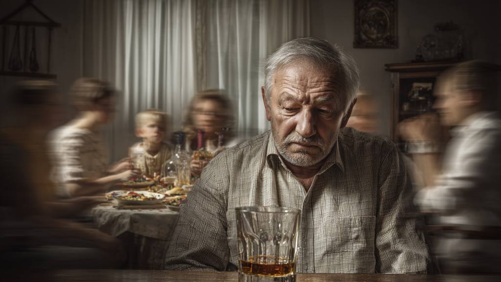 muž sedí se sklenkou alkoholu sám muž sedí se sklenkou alkoholu sám