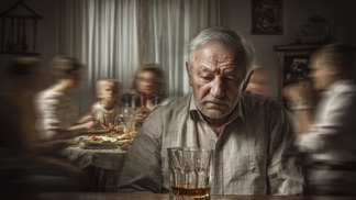 muž sedí se sklenkou alkoholu sám muž sedí se sklenkou alkoholu sám