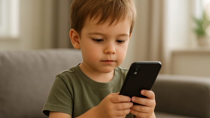 Malé dítě s mobilem v ruce
