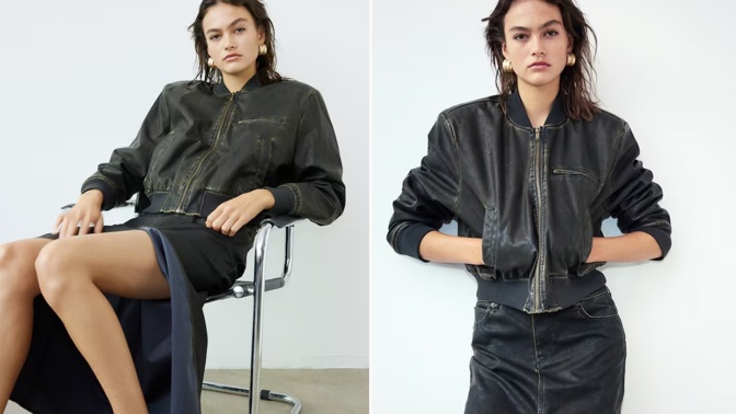 Bunda bomber s povrchovou úpravou, H&M, 549 Kč
