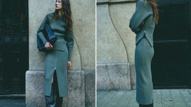 Sukně z žebrovaného úpletu se zipem, H&M, 1 329 Kč
