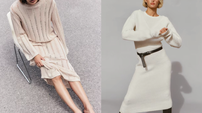 Pletené šaty se vzorem, H&M, 839 Kč, pletené šaty H&M, 959 Kč
