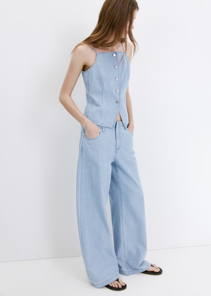Džíny wide leg se středně vysokým pasem, Mango, 899 Kč