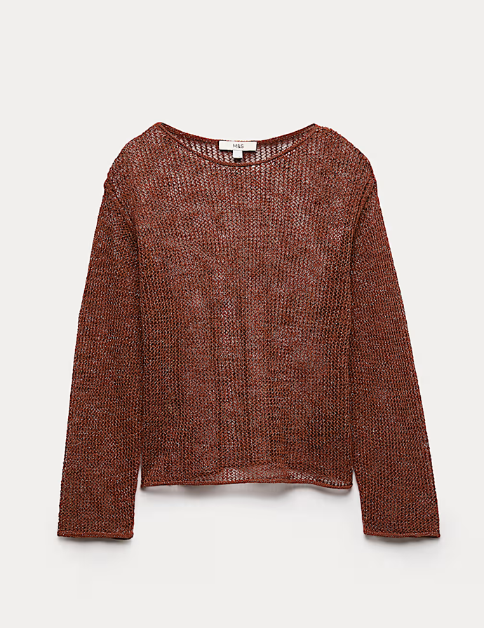 Metalický svetr ze směsi bavlny s příměsí lnu, Marks&Spencer, 1199 Kč