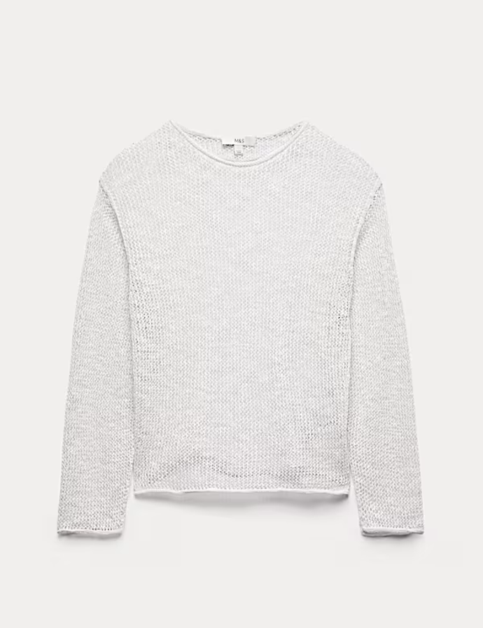 Metalický svetr ze směsi bavlny s příměsí lnu, Marks&Spencer, 1199 Kč
