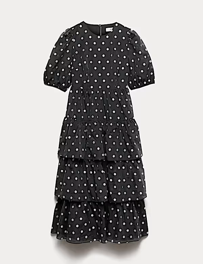Nabírané puntíkované midi šaty, Marks&Spencer, 1999 Kč