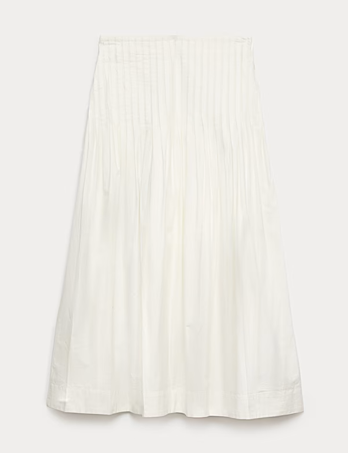 Plisovaná midi sukně áčkového střihu z čisté bavlny, Marks&Spencer, 1199 Kč