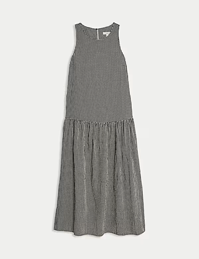 Kostkované midaxi šaty se sníženým pasem, Marks&Spencer, 1399 Kč