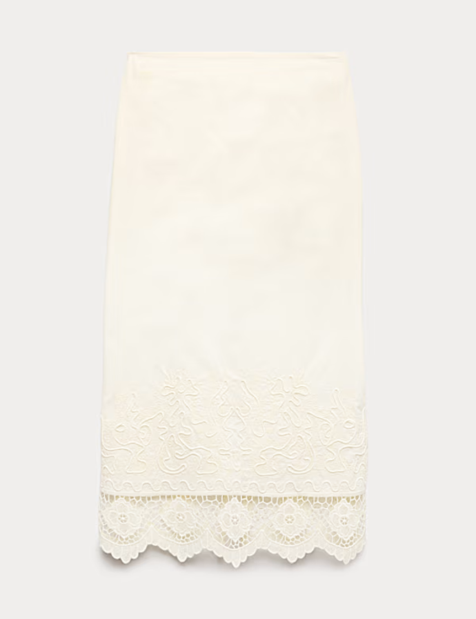 Midaxi sukně sloupového střihu s výšivkou z čisté bavlny, Marks&Spencer, 1999 Kč