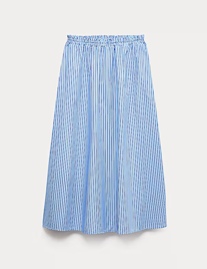 Plisovaná pruhovaná midi sukně z popelínu a čisté bavlny, Marks&Spencer, 1099 Kč