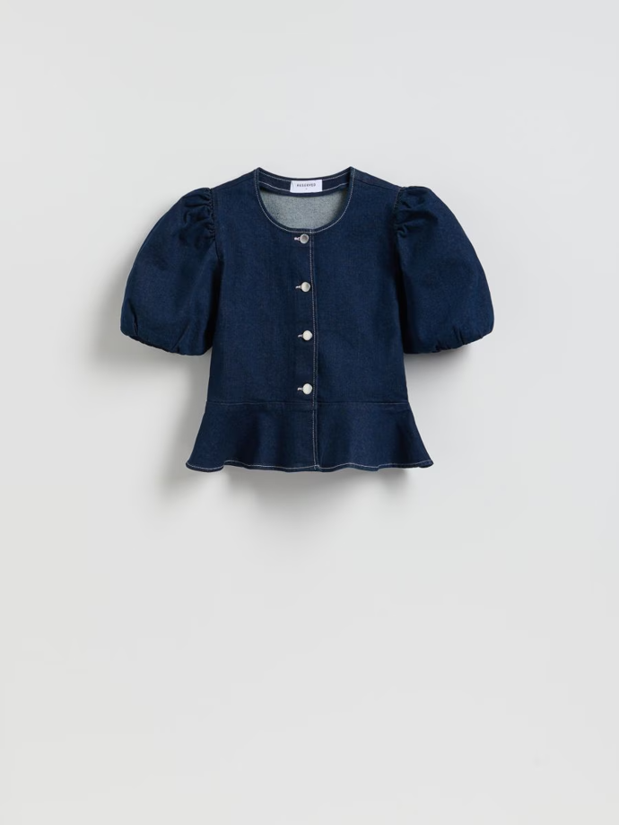 Džínová halenka s volánkem peplum, Reserved, 759 Kč
