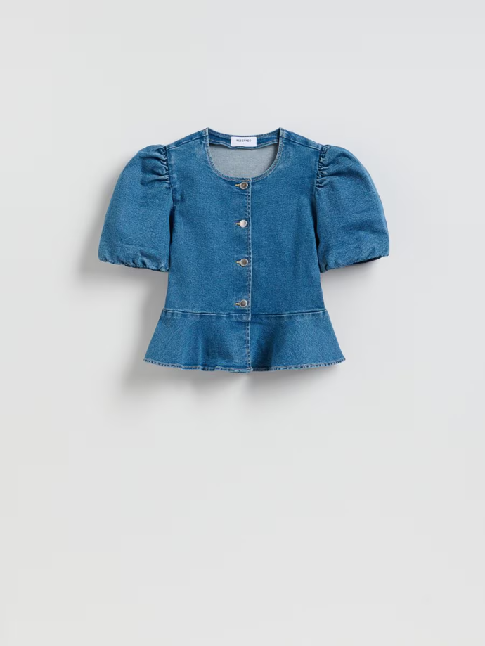 Džínová halenka s volánkem peplum, Reserved, 759 Kč