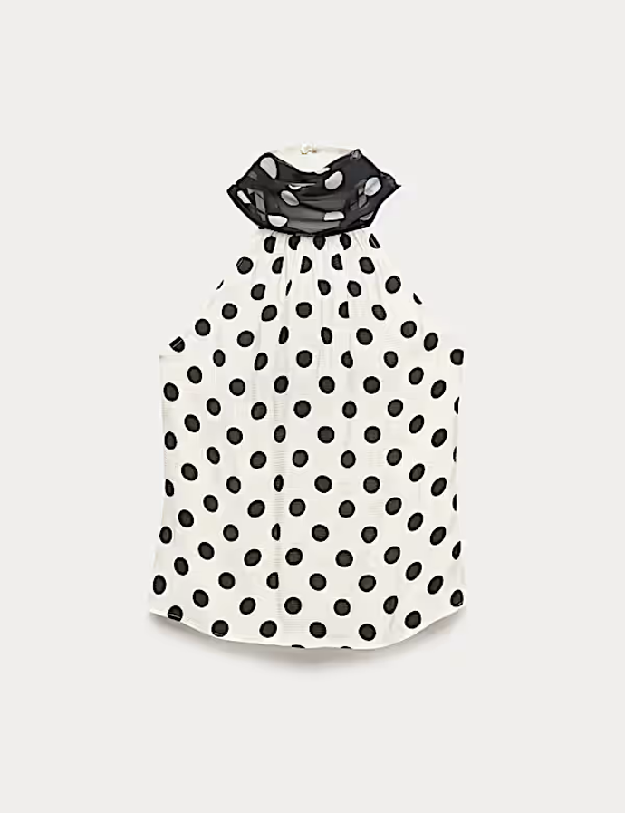 Puntíkovaný top s šálovým detailem, Marks&Spencer, 1099 Kč