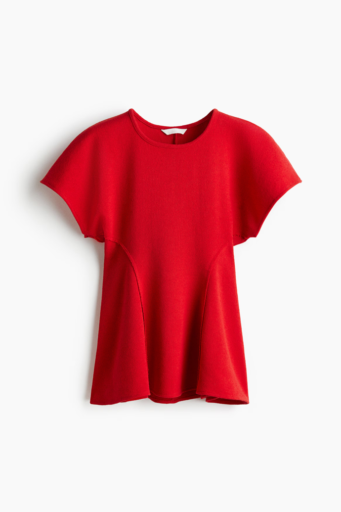 Top z jemného úpletu s volánem peplum, H&M, 569 Kč