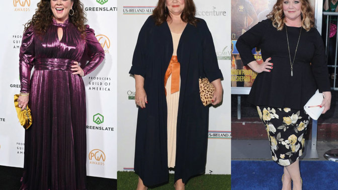 Melissa McCarthy se extravagance nebojí a někdy umí šokovat. Současně však obléká i elegantní kousky, které lichotí jejím křivkám. 
