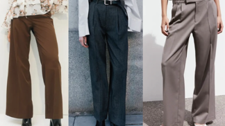 Široké elegantní kalhoty, H&M, 599 Kč, elegantní kalhoty, H&M, 1 459 Kč, elegantní kalhoty H&M, 479 Kč
