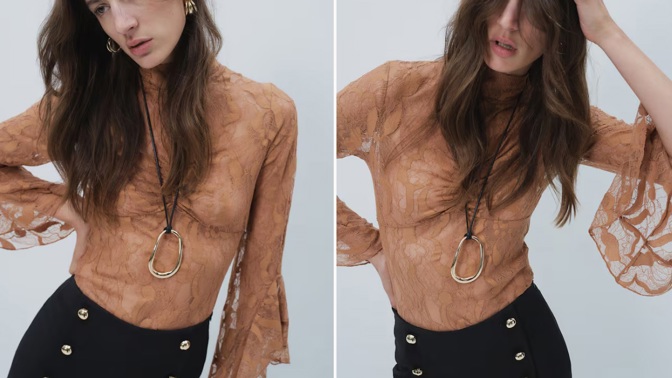 Krajkový top s vysokým límcem, H&M, 959 Kč
