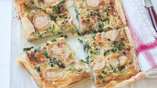 Recept: Koláč s pórkem a kozím sýrem