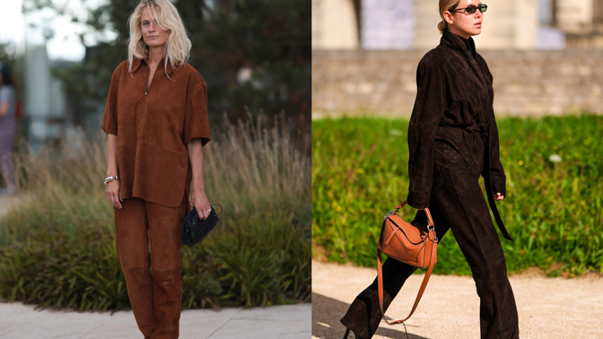Semišové kalhoty street style
