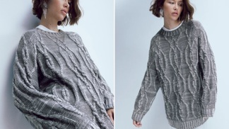 Oversized metalicky třpytivý svetr, H&M, 1 249 Kč

