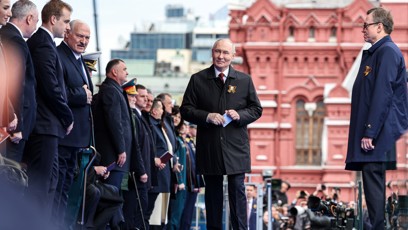 FOTO: Ruský prezident Vladimir Putin na vojenské přehlídce v Moskvě.